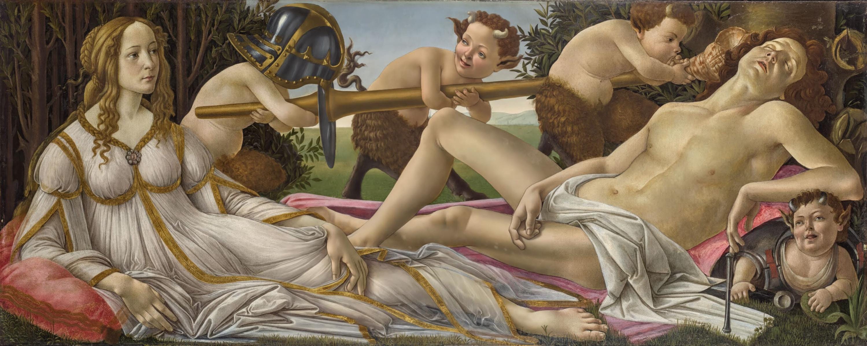 Venus and Mars by Botticelli Framed Canvas Print: Hand-Finished Brush strokes FOSHE ART