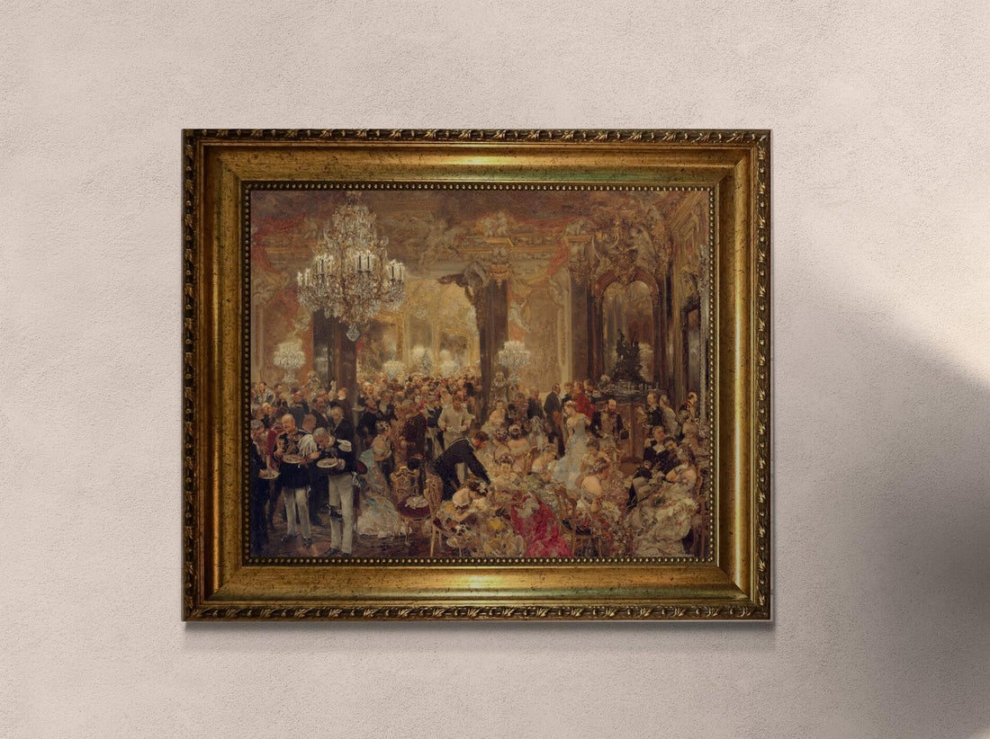 Dinner at the Ball by Adolph Menzel, Canvas Print, Textured Wall Art (Vintage Gold Frame) FOSHE ART