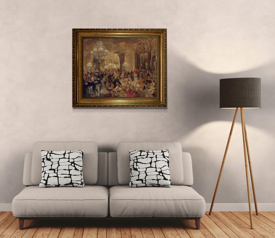 Dinner at the Ball by Adolph Menzel, Canvas Print, Textured Wall Art (Vintage Gold Frame) FOSHE ART