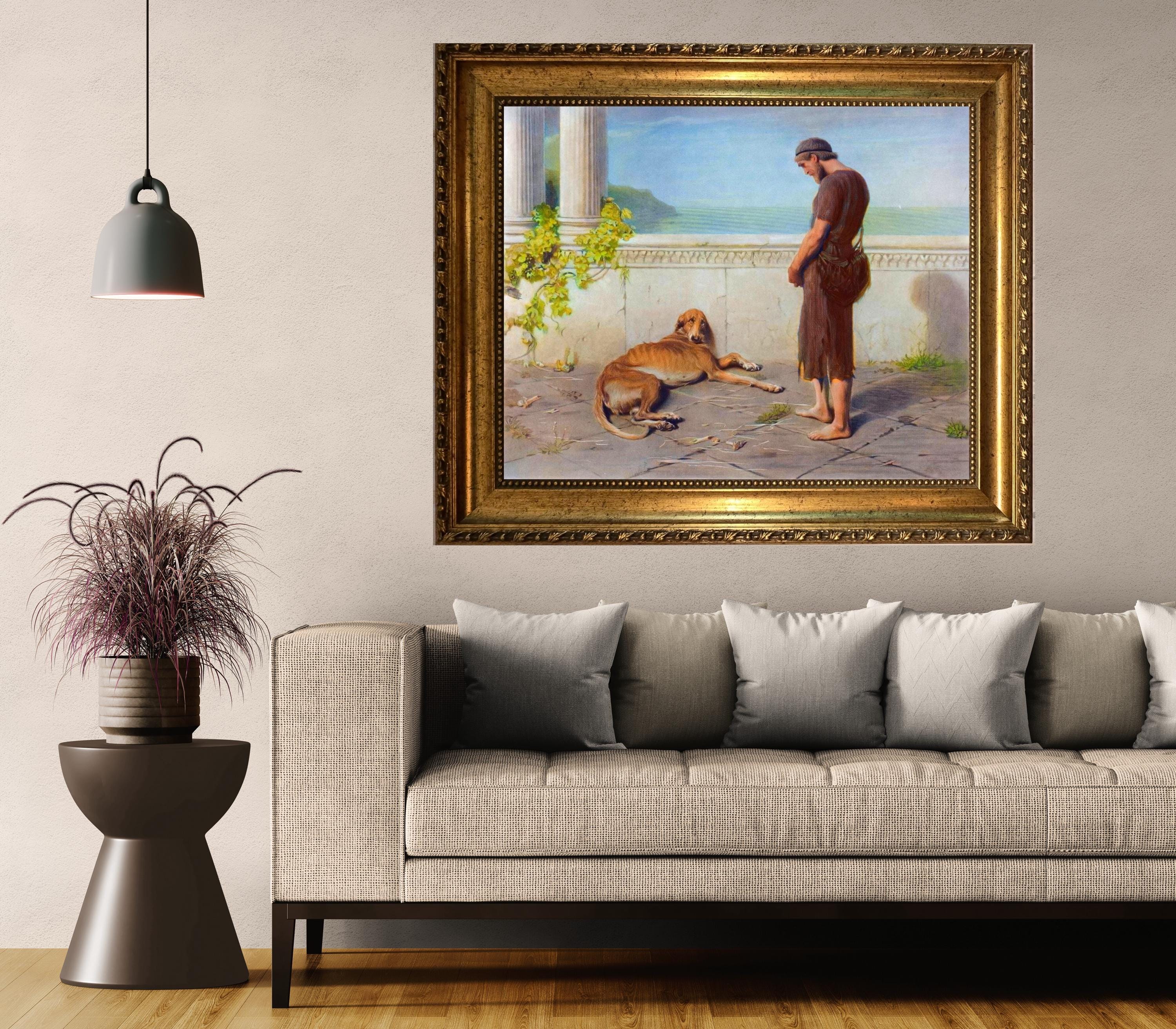 Ulysses and Argus Texture Canvas Print • Briton Riviere • Museum‑Quality Classical Art in Vintage Gold Frame FOSHE ART