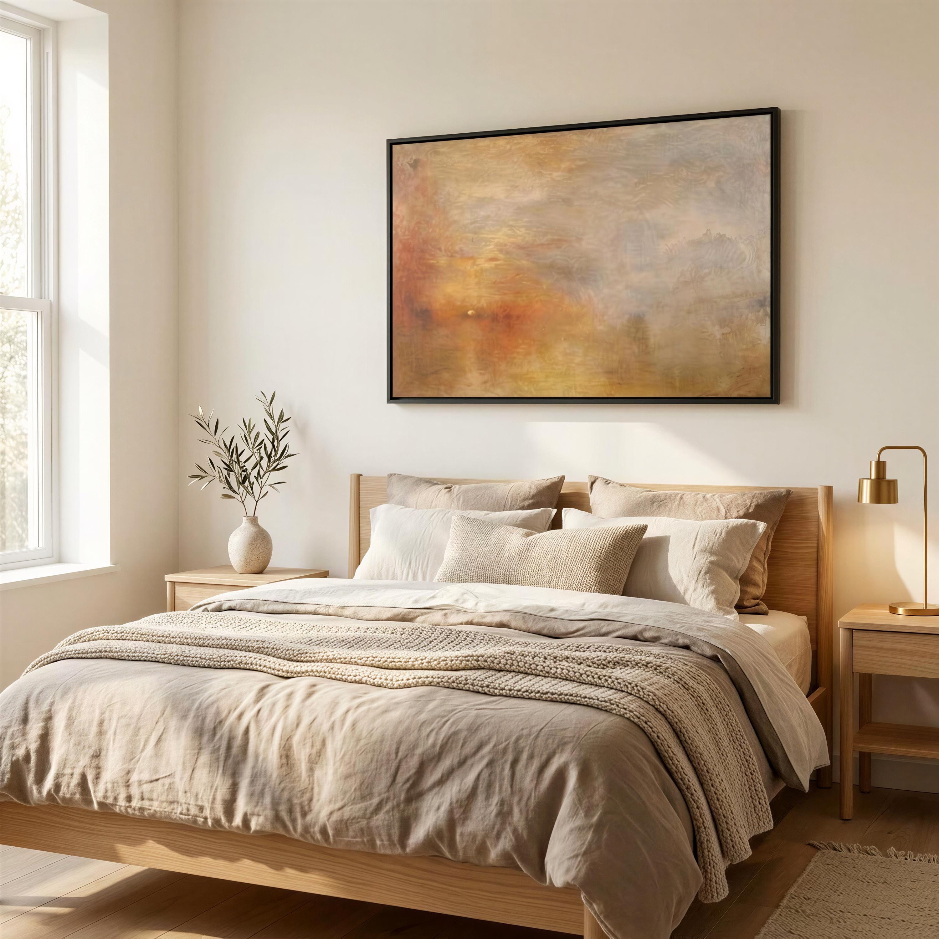 Sun Setting Over Lake | Joseph Mallord William Turner | Texture Canvas Print  | Floating Frame and Brush Strokes FOSHE ART