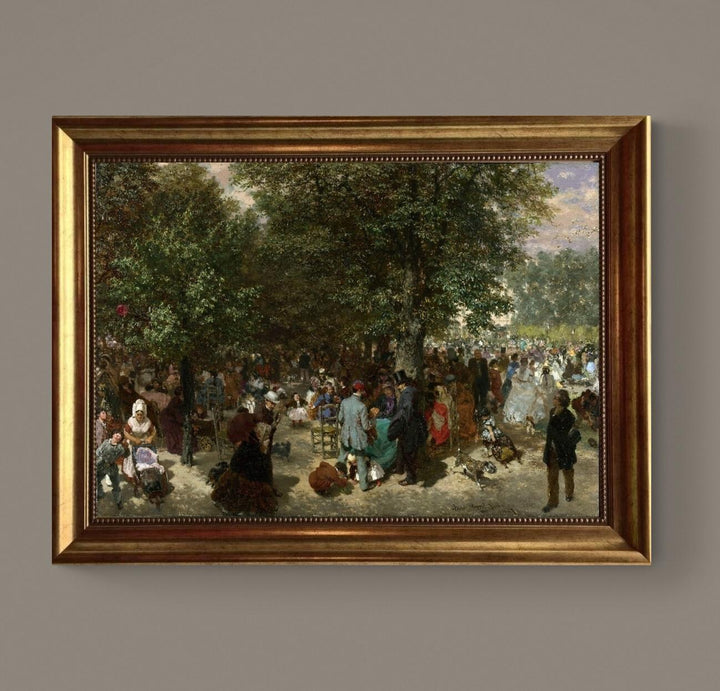 Afternoon in Tuileries Garden, Adolph Menzel, Textured Canvas Print in Gold Frame FOSHE ART