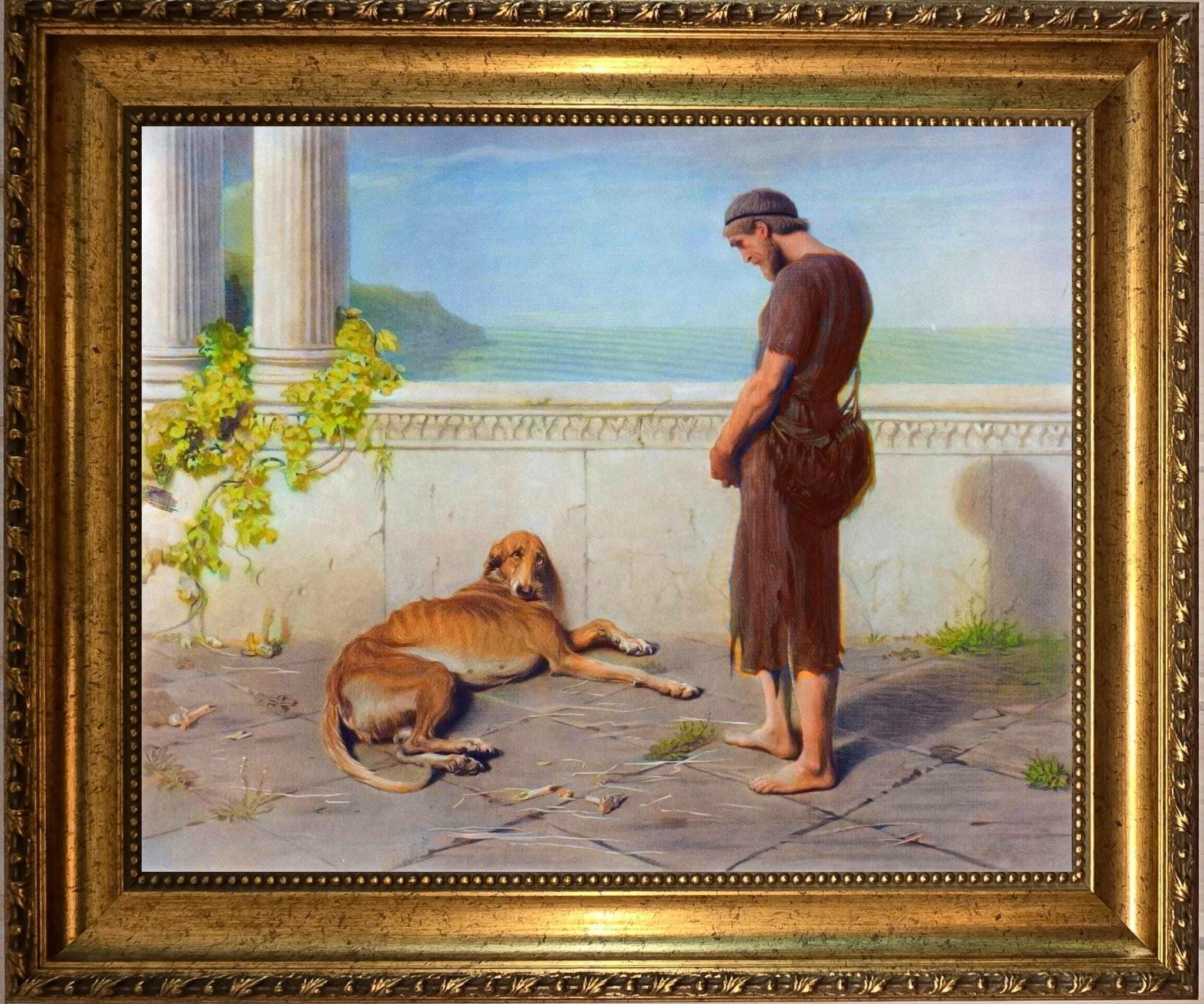 Ulysses and Argus Texture Canvas Print • Briton Riviere • Museum‑Quality Classical Art in Vintage Gold Frame FOSHE ART