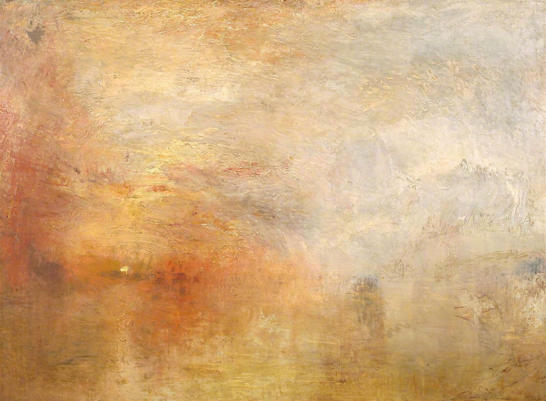 Sun Setting Over Lake | Joseph Mallord William Turner | Texture Canvas Print  | Floating Frame and Brush Strokes FOSHE ART
