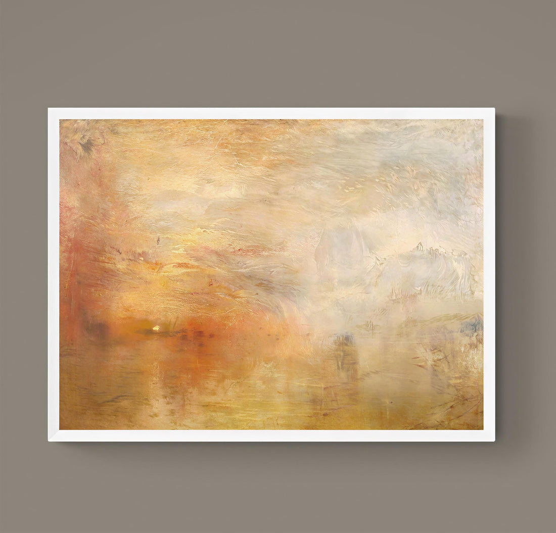 Sun Setting Over Lake | Joseph Mallord William Turner | Texture Canvas Print  | Floating Frame and Brush Strokes FOSHE ART