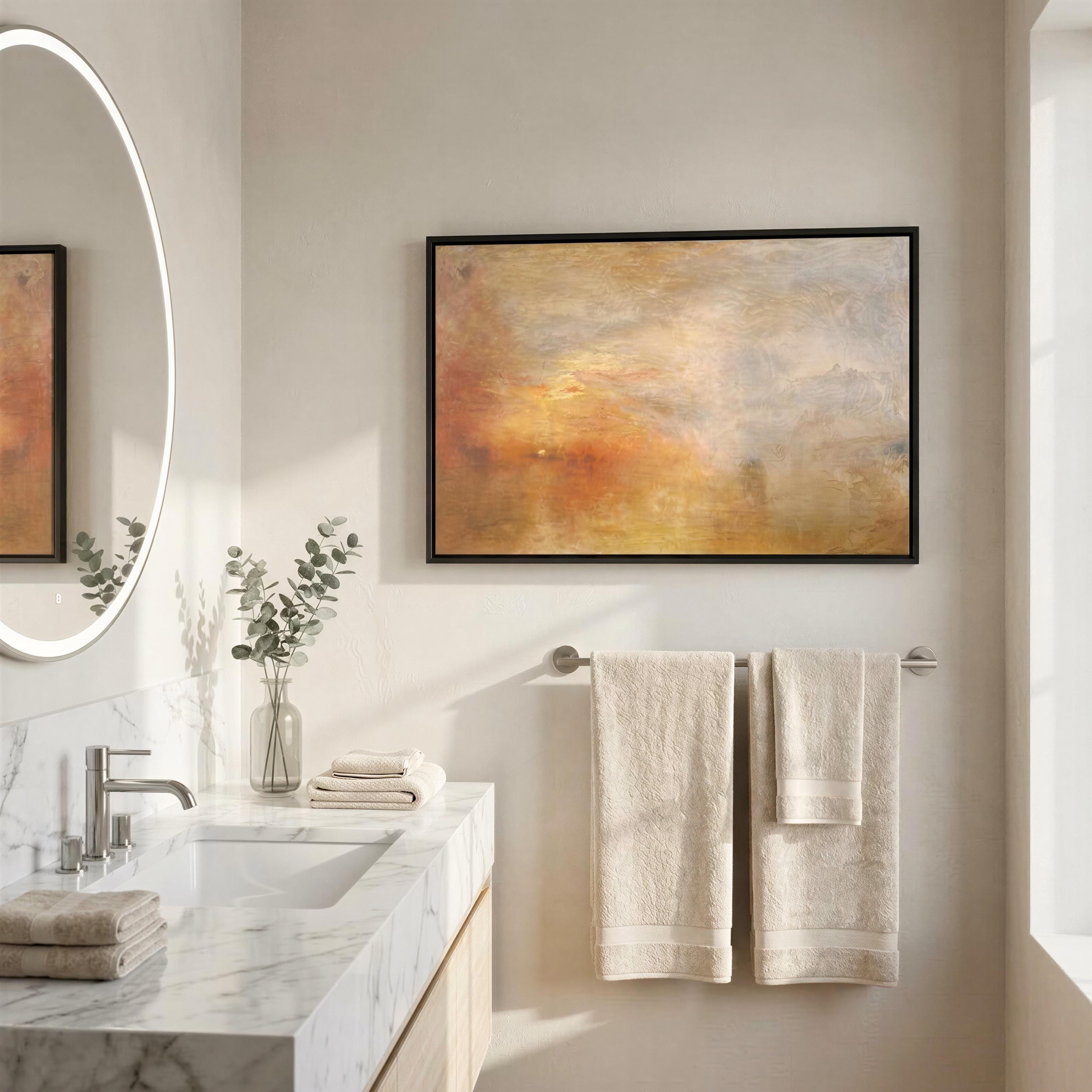 Sun Setting Over Lake | Joseph Mallord William Turner | Texture Canvas Print  | Floating Frame and Brush Strokes FOSHE ART