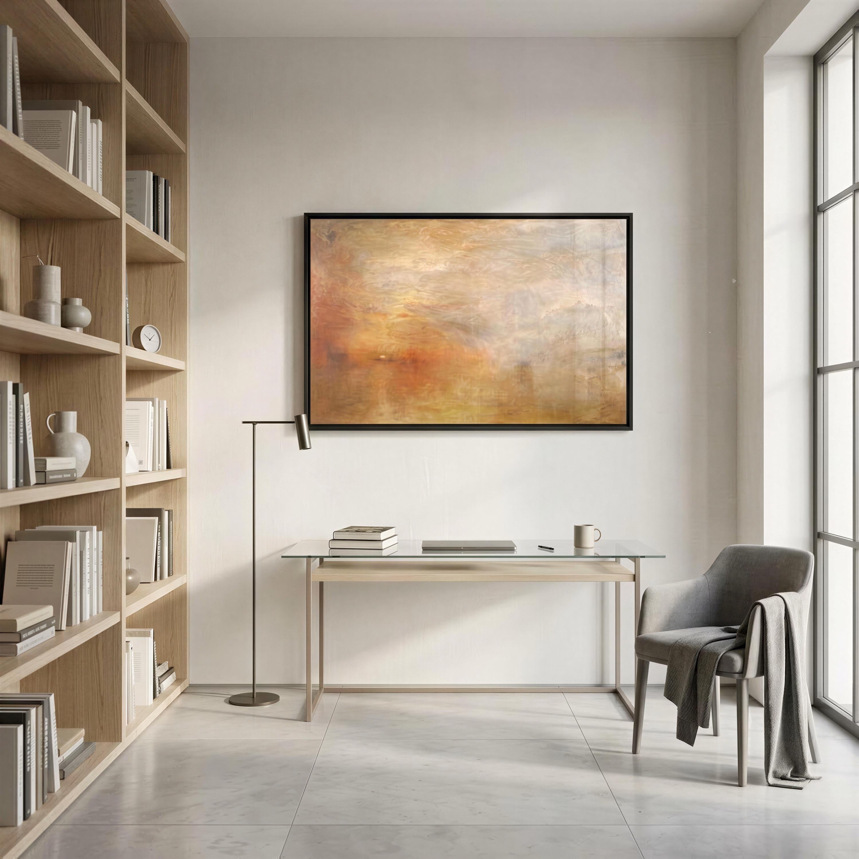 Sun Setting Over Lake | Joseph Mallord William Turner | Texture Canvas Print  | Floating Frame and Brush Strokes FOSHE ART