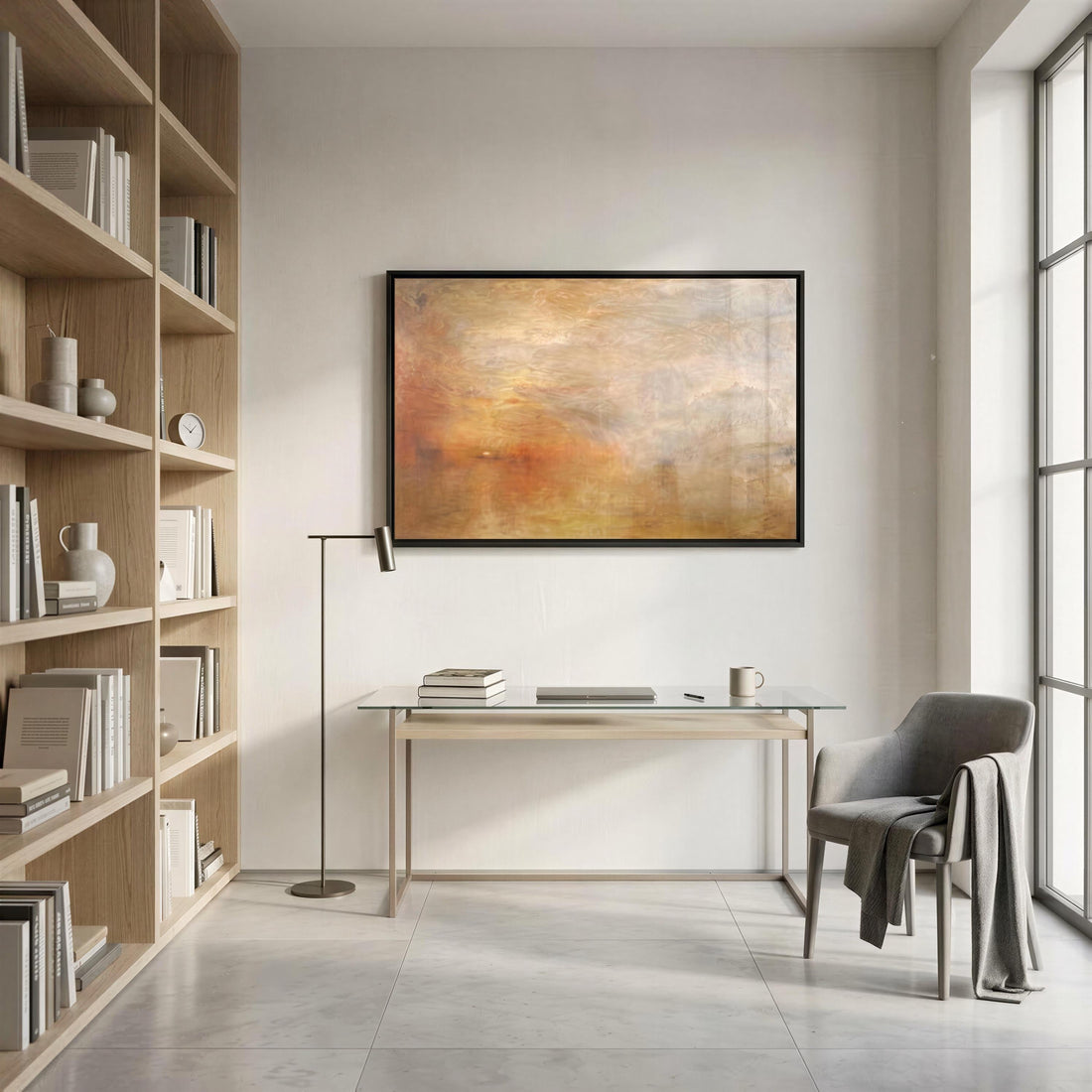 Sun Setting Over Lake | Joseph Mallord William Turner | Texture Canvas Print  | Floating Frame and Brush Strokes FOSHE ART