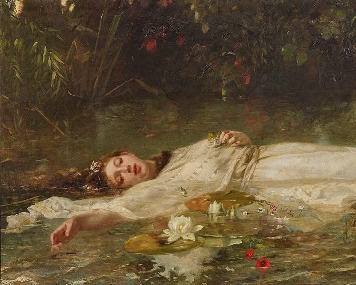 Ophelia Painting Canvas Print, Friedrich Heyser, Textured Wall Art (Vintage Gold Frame) FOSHE ART