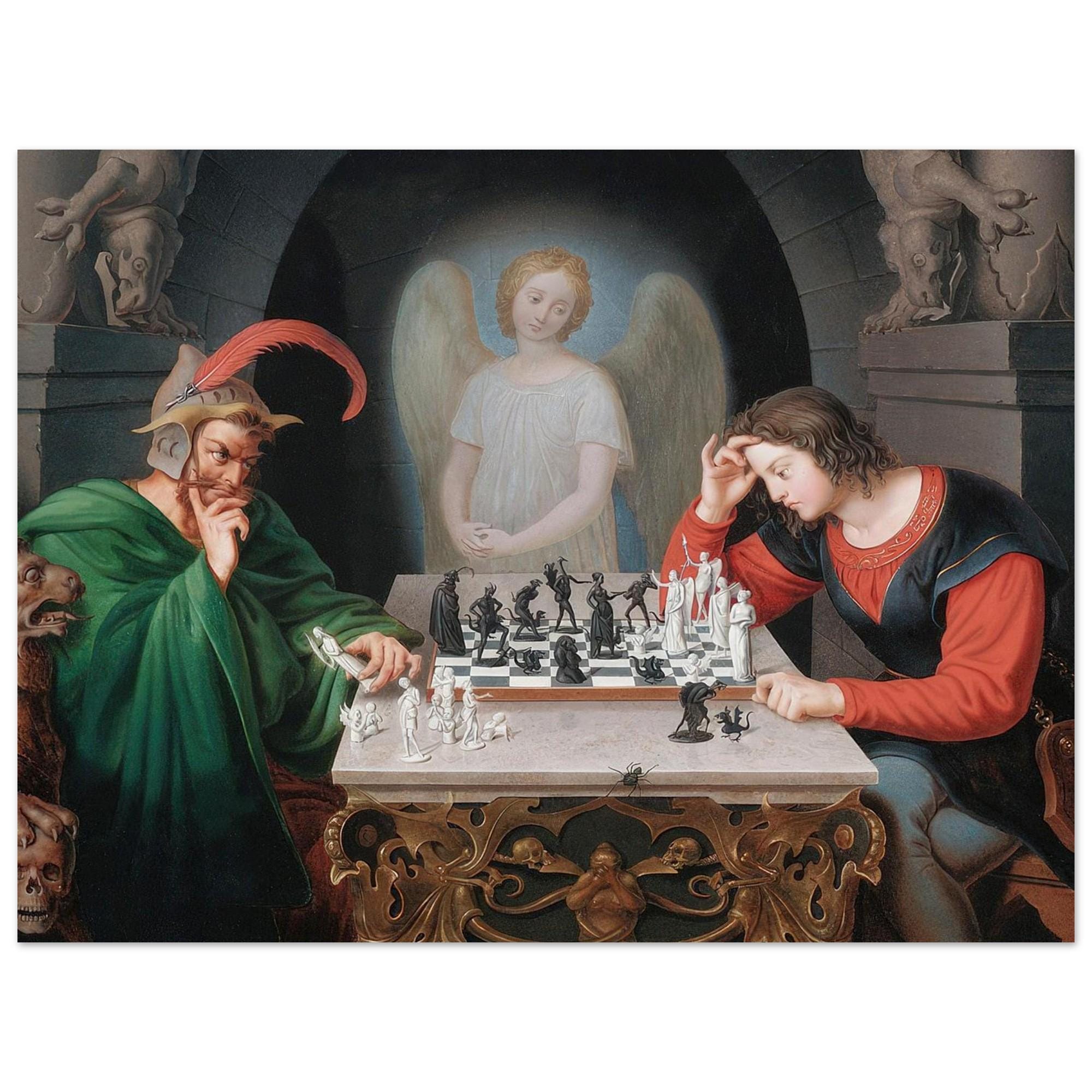 Checkmate painting by Moritz Retzsch (1831), Fine Art Poster FOSHE ART