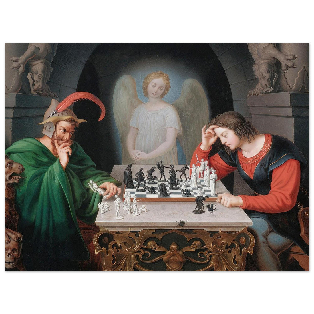 Checkmate painting by Moritz Retzsch (1831), Fine Art Poster FOSHE ART