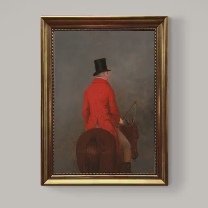 Vintage Gentleman on Horseback Framed Canvas Art Print with Brush strokes