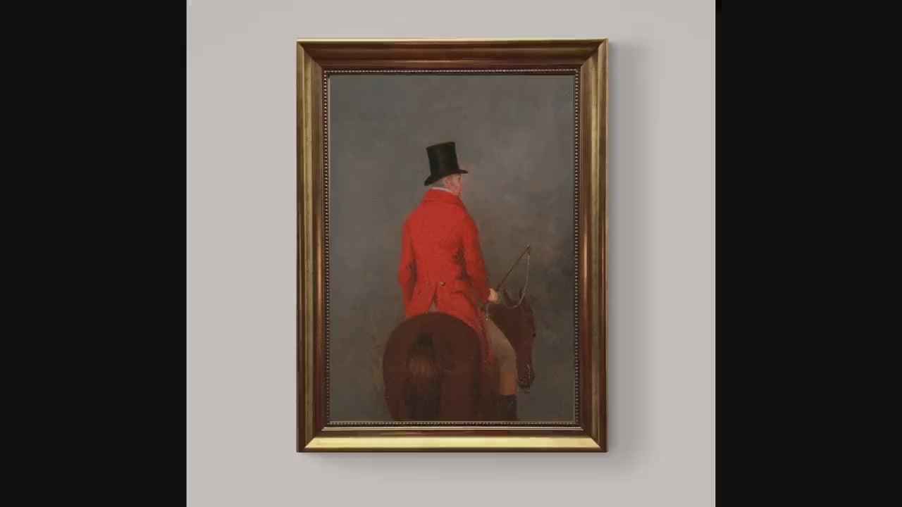 Vintage Gentleman on Horseback Framed Canvas Art Print with Brush strokes