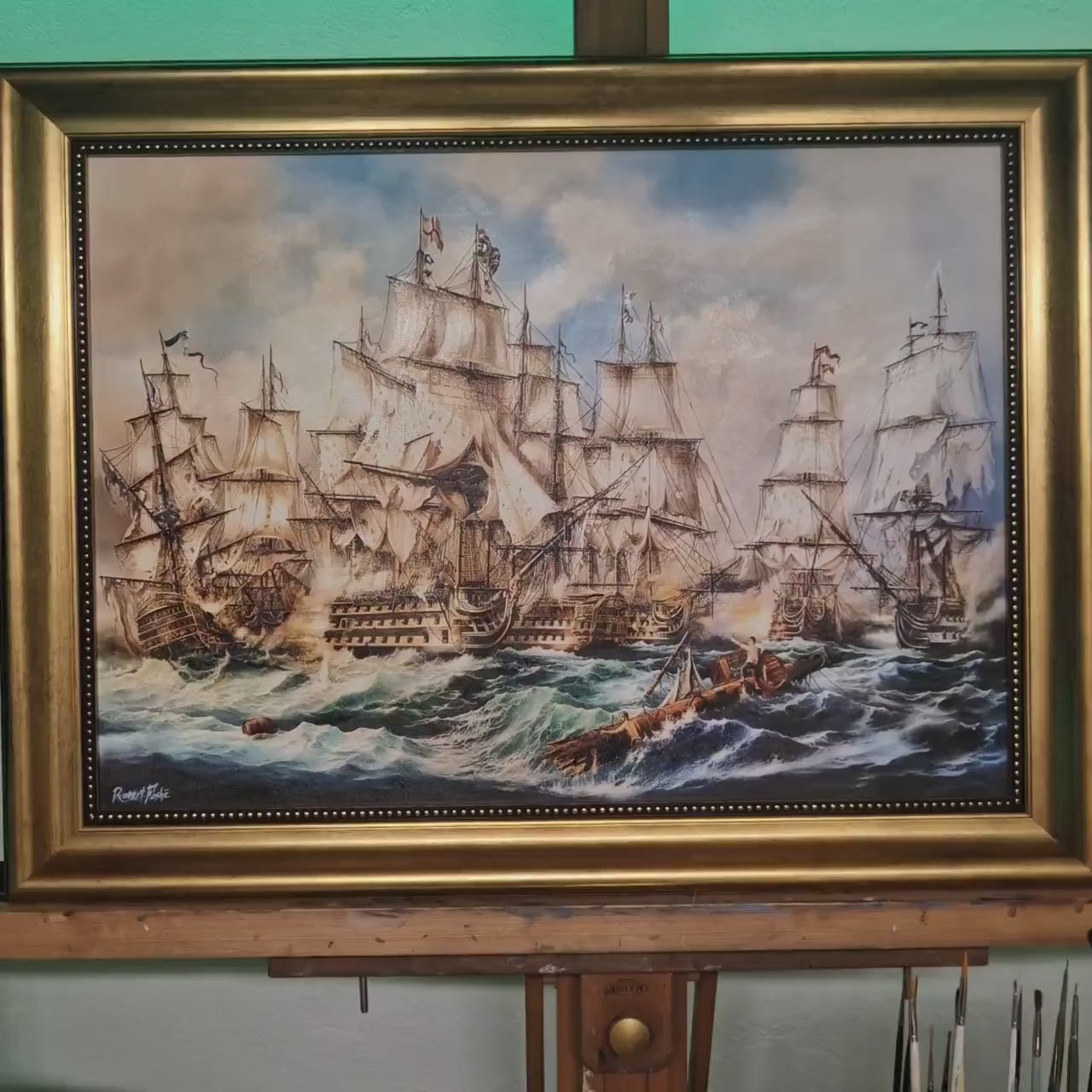 Battle of Trafalgar Canvas Print: HMS Victory, Nautical Art, Silver Frame