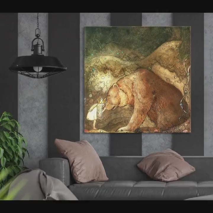 John Bauer Canvas Print – Princess and Bear, Vintage Swedish Art