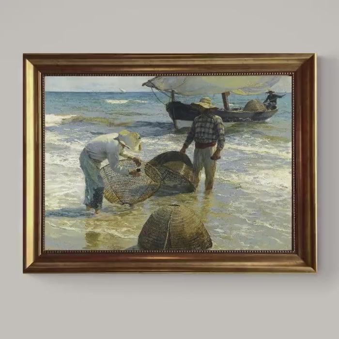 Valencian Fishermen, Joaquin Sorolla – Vintage Golden Frame and Brush Strokes