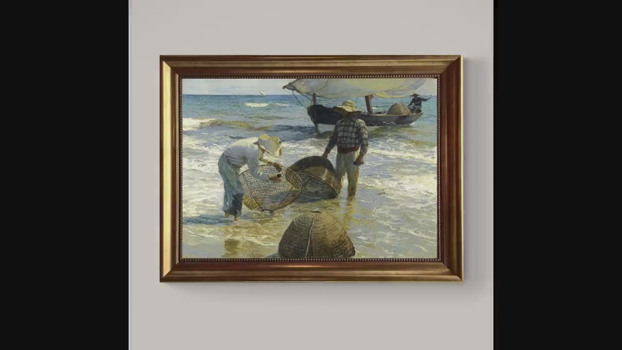 Valencian Fishermen, Joaquin Sorolla – Vintage Golden Frame and Brush Strokes