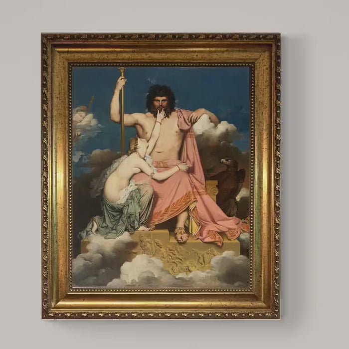 Zeus and Thetis by Ingres, Canvas Print with Brush Strokes, Vintage Golden Frame