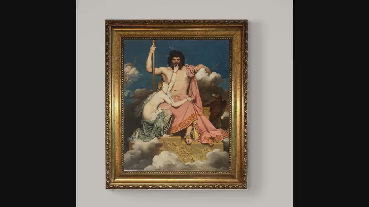 Zeus and Thetis by Ingres, Canvas Print with Brush Strokes, Vintage Golden Frame