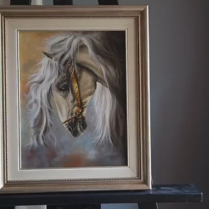 White Horse Head Oil Painting | Framed Canvas Art