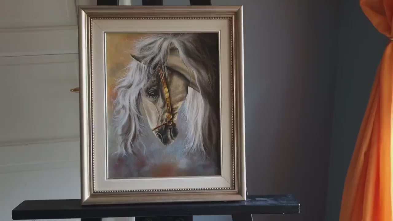 White Horse Head Oil Painting | Framed Canvas Art