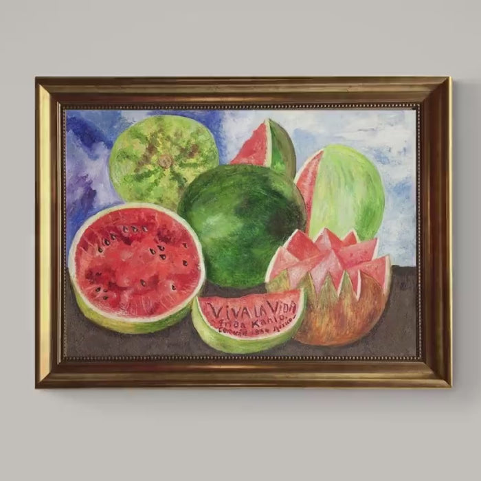 Frida Kahlo - Viva La Vida |  Canvas Print Museum Quality with Brush Strokes | Gold Wooden Frame