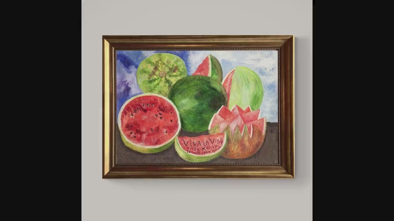 Frida Kahlo - Viva La Vida |  Canvas Print Museum Quality with Brush Strokes | Gold Wooden Frame