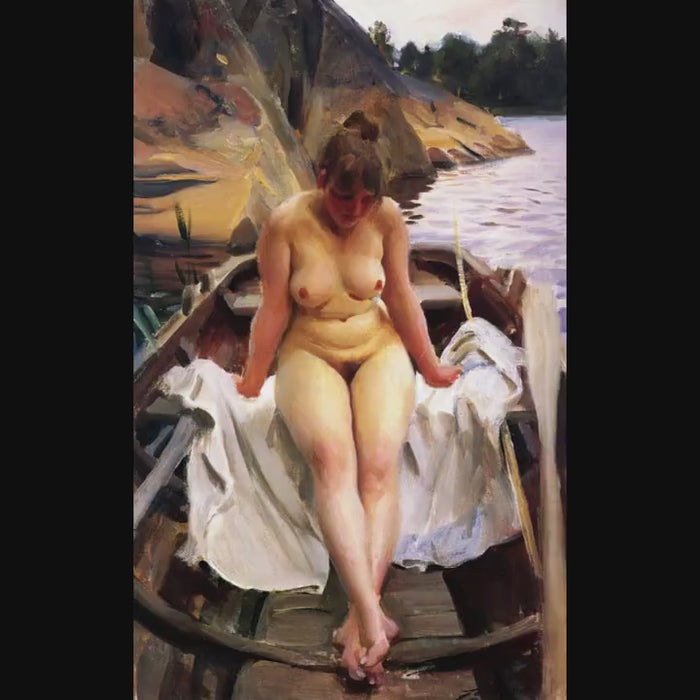 Anders Zorn "In Werner’s Rowing Boat" Canvas Print with Golden Vintage Frame