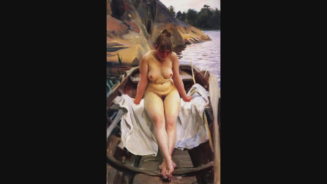 Anders Zorn "In Werner’s Rowing Boat" Canvas Print with Golden Vintage Frame