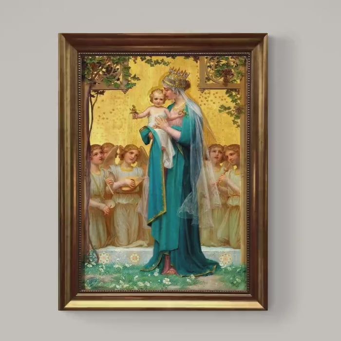Madonna and Child Canvas Print with Brush Stroke Texture, Vintage Golden Frame