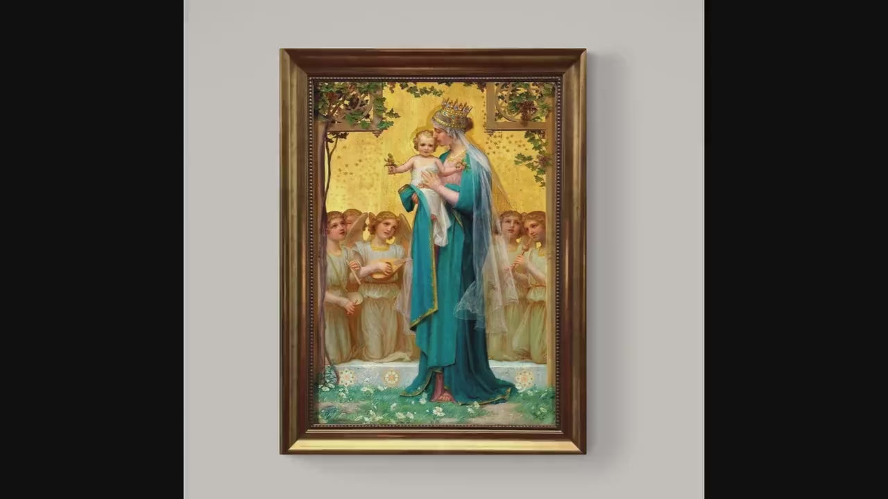 Madonna and Child Canvas Print with Brush Stroke Texture, Vintage Golden Frame