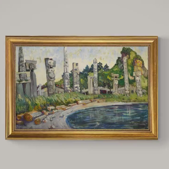 Skedans Canvas Print: Emily Carr, Vintage Gold Frame, Brush Stroke Texture