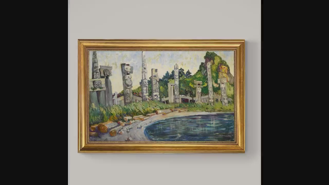 Skedans Canvas Print: Emily Carr, Vintage Gold Frame, Brush Stroke Texture