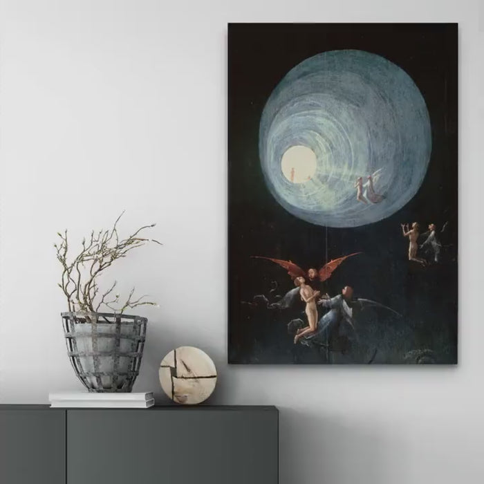 Bosch 'Ascent of the Blessed' Canvas Print with Vintage Golden Frame and brush strokes