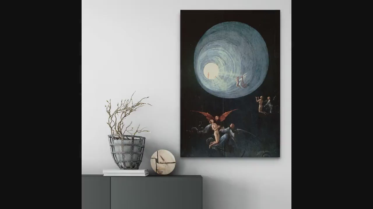 Bosch 'Ascent of the Blessed' Canvas Print with Vintage Golden Frame and brush strokes