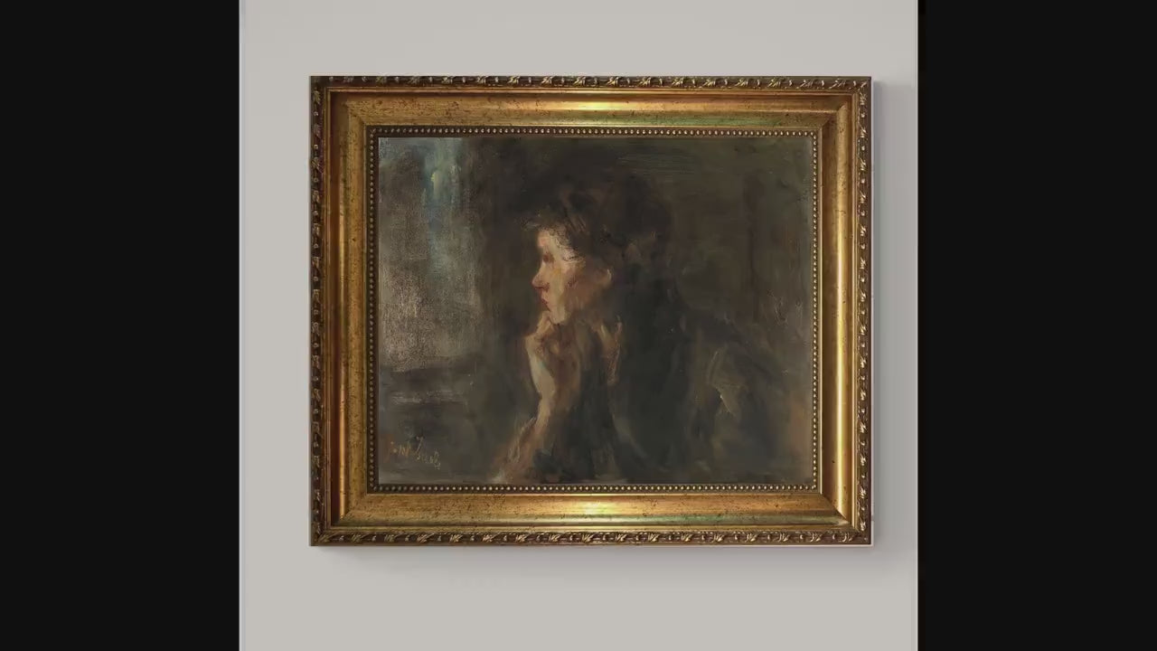 Jozef Israëls Contemplation art print on Canvas, Brush strokes and Vintage Gold Frame