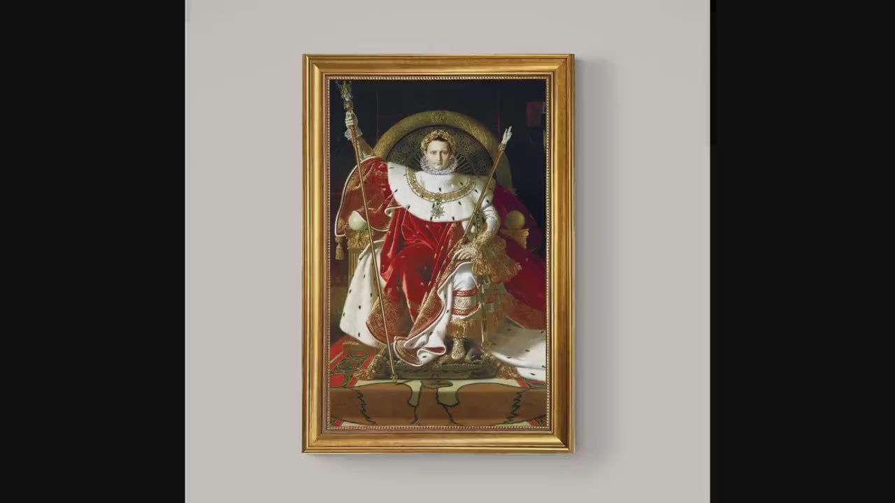 Napoleon on his Imperial Throne Canvas Print: Ingres, Vintage Gold Frame, Brush Stroke Texture