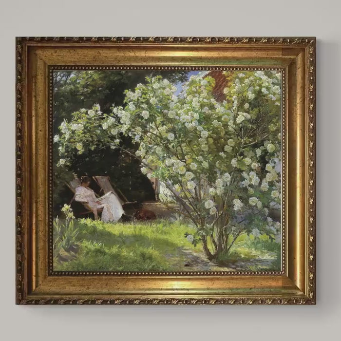 Roses by Kroyer, Print on canvas with Brush Strokes and Vintage Golden Frame and