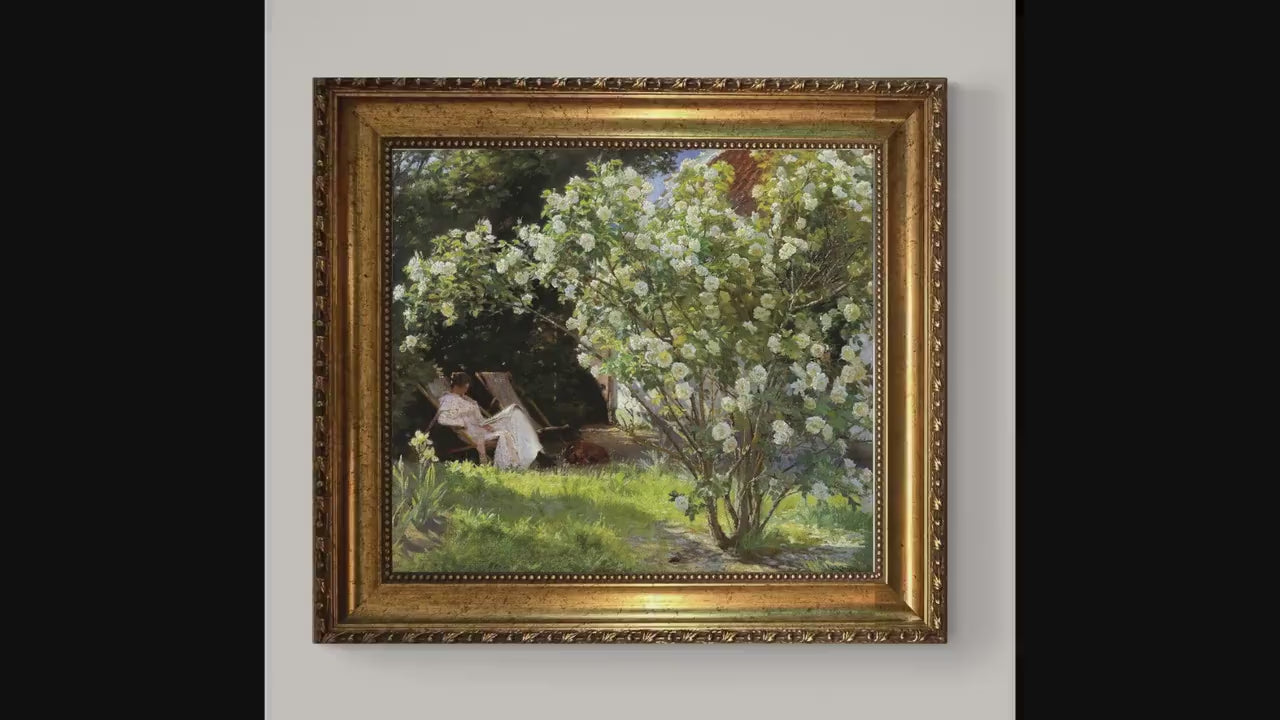 Roses by Kroyer, Print on canvas with Brush Strokes and Vintage Golden Frame and