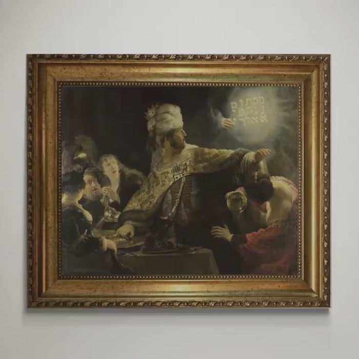 Rembrandt Belshazzar Fest Art Print, Vintage Golden Frame and Brush Strokes