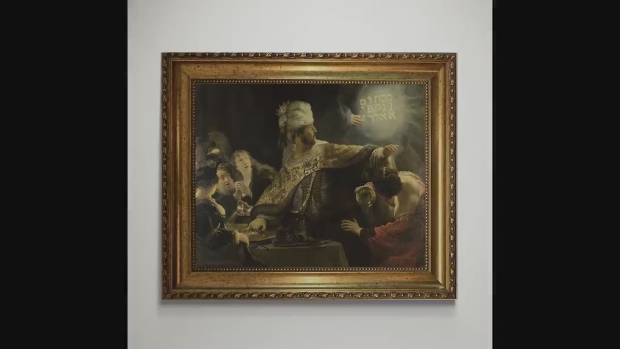 Rembrandt Belshazzar Fest Art Print, Vintage Golden Frame and Brush Strokes