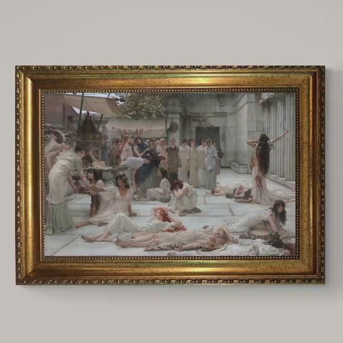 The Woman of Amphisse by Tadema, Framed Canvas Reproduction Print with brush strokes