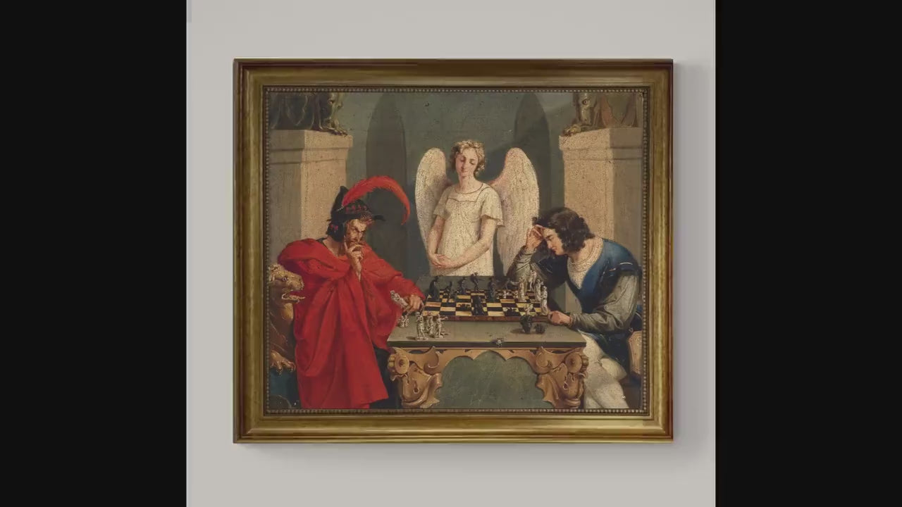 Faust & Mephistopheles Chess Art Print – Moritz Retzsch Giclee on Canvas with Vintage Wooden Frame