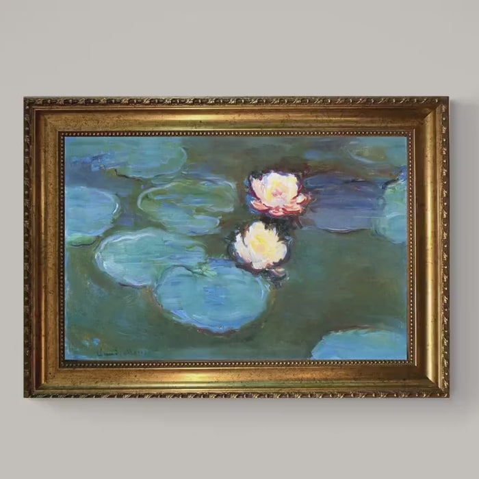 Monet Water Lillie (1897) Canvas Print: Brush Strokes, Golden Vintage Frame
