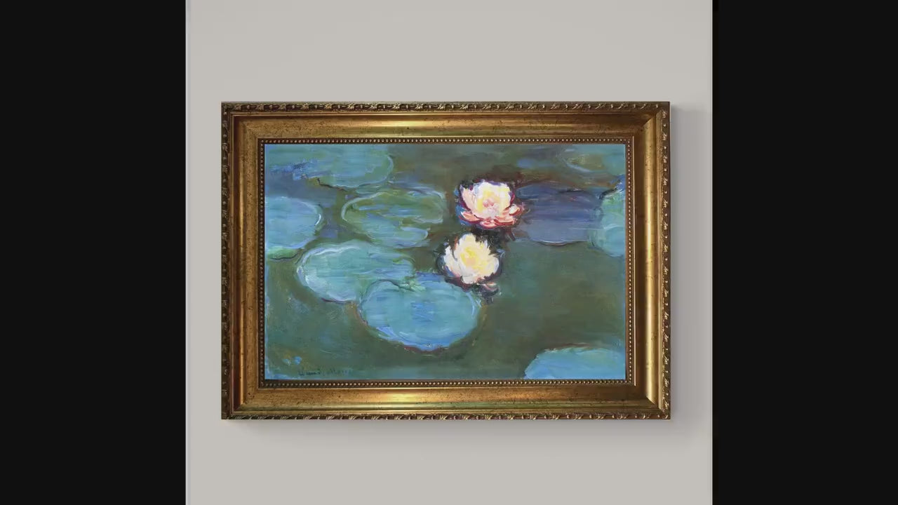 Monet Water Lillie (1897) Canvas Print: Brush Strokes, Golden Vintage Frame