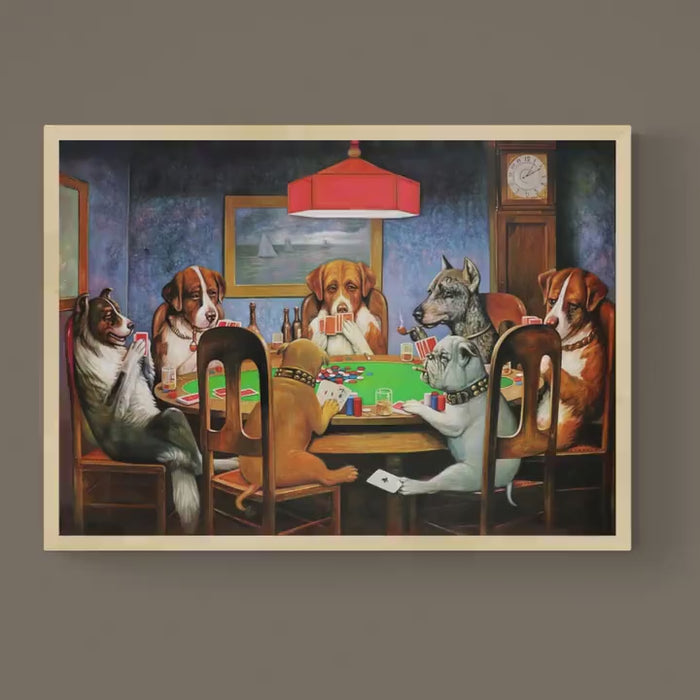 Dogs playing by Cassius Coolidge, Canvas Art Print, Brush Strokes, Floating Frame