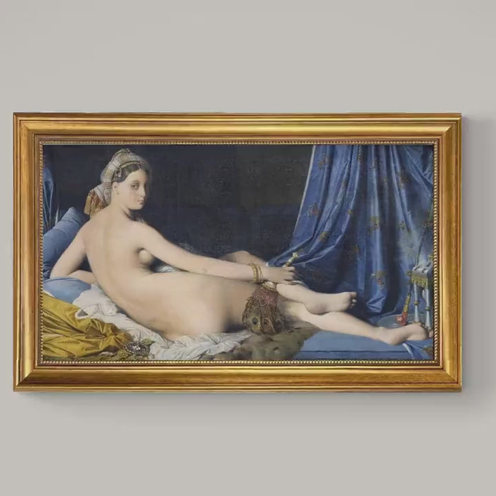 La Grande Odalisque Canvas Print: Ingres Art in Golden Vintage Frame, Brush strokes