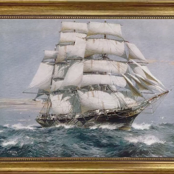 Cutty Sark Canvas Print: Jack Spurling Maritime Art with Golden Vintage Frame
