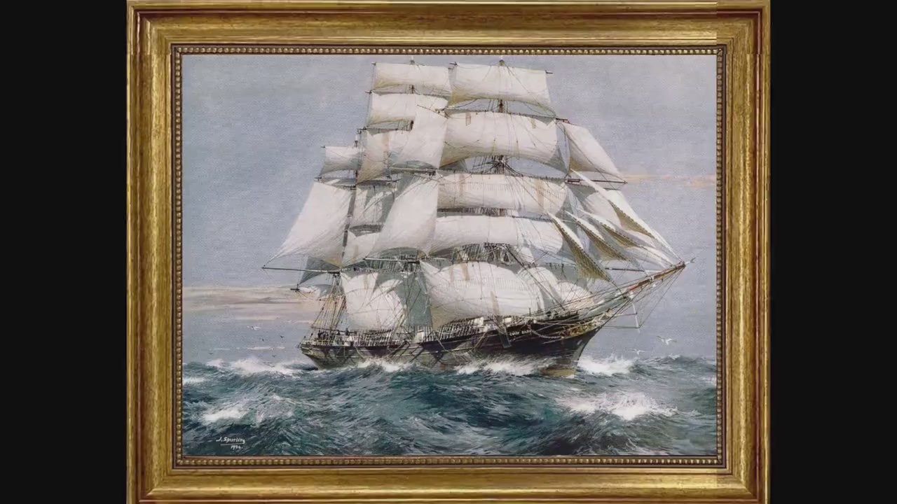 Cutty Sark Canvas Print: Jack Spurling Maritime Art with Golden Vintage Frame