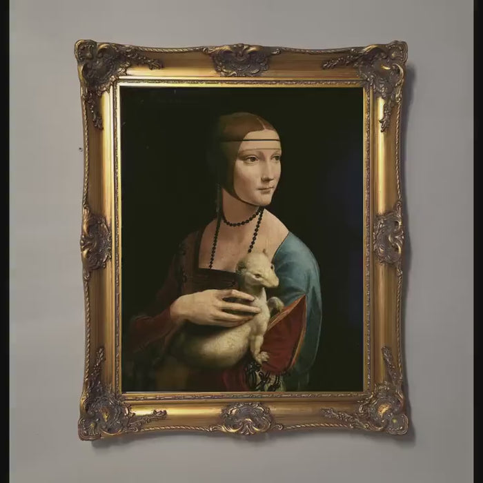 Lady with an Ermine Leonardo Da Vinci Canvas (Vintage gold frame)